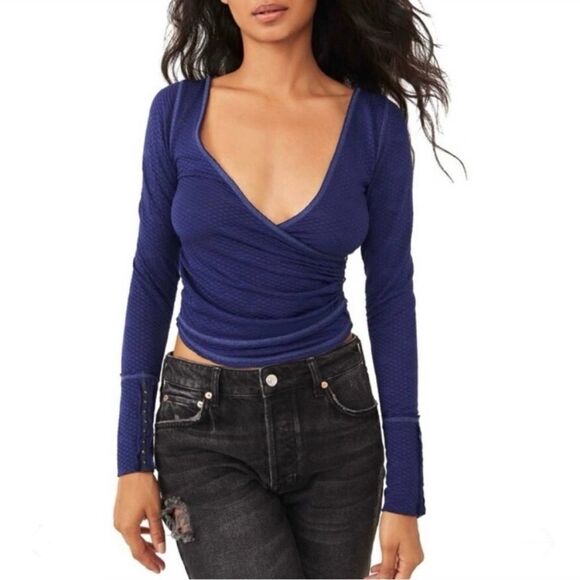 NWT Free People Ink Combo Penny Plunge Neckline Wrap Top Size XS‎ - Picture 2 of 8